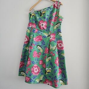 Talbots One-Shoulder Fit-and-Flare Garden Print Dress